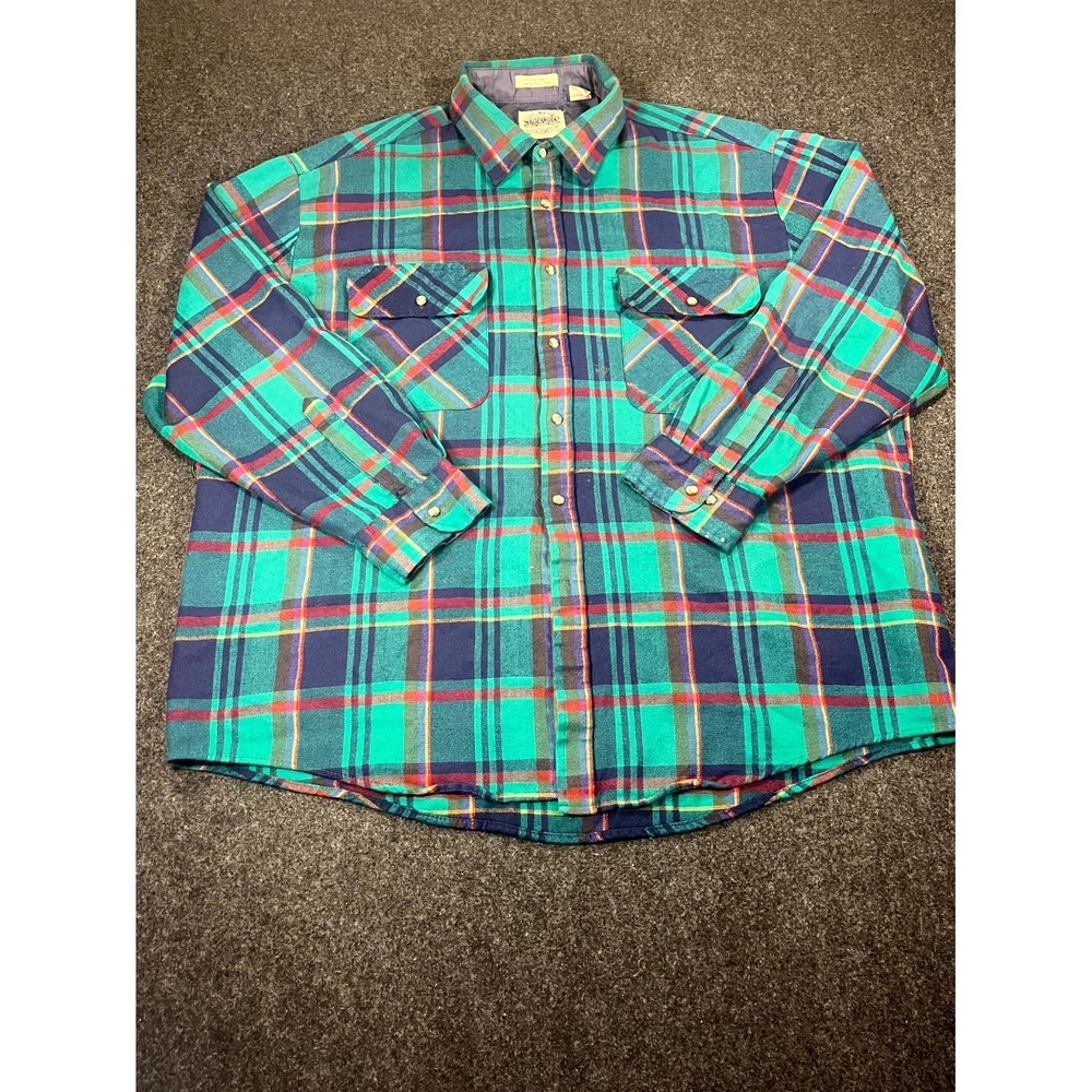 Vintage Saugatuck Dry Goods Flannel Shirt Mens 2X Multicolor Plaid Distressed‎